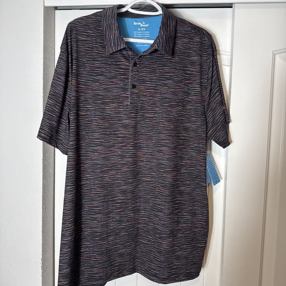 Birdie Bound Golf Polo Shirt Men's XL Black Multicolor Splatter Performance